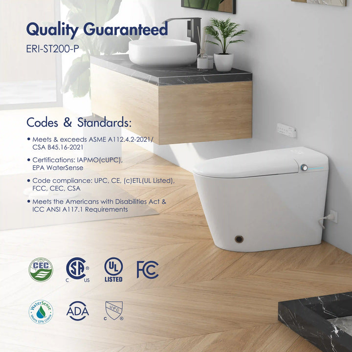 Achernar Elongated Smart Bidet Toilet with Heated Seat, Auto-Open Lid, Auto & Blackout Flush, Night Light (Remote Included)
