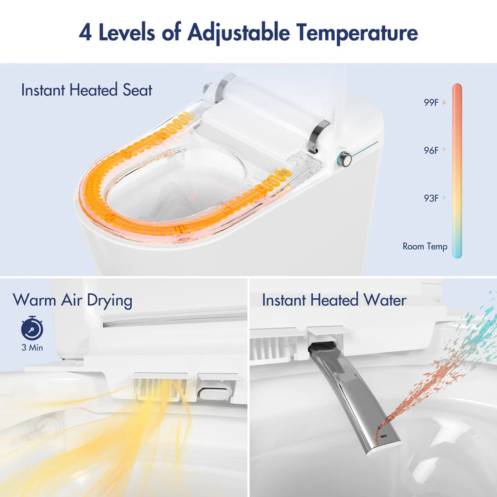 Achernar Elongated Smart Bidet Toilet with Heated Seat, Auto-Open Lid, Auto & Blackout Flush, Night Light (Remote Included)