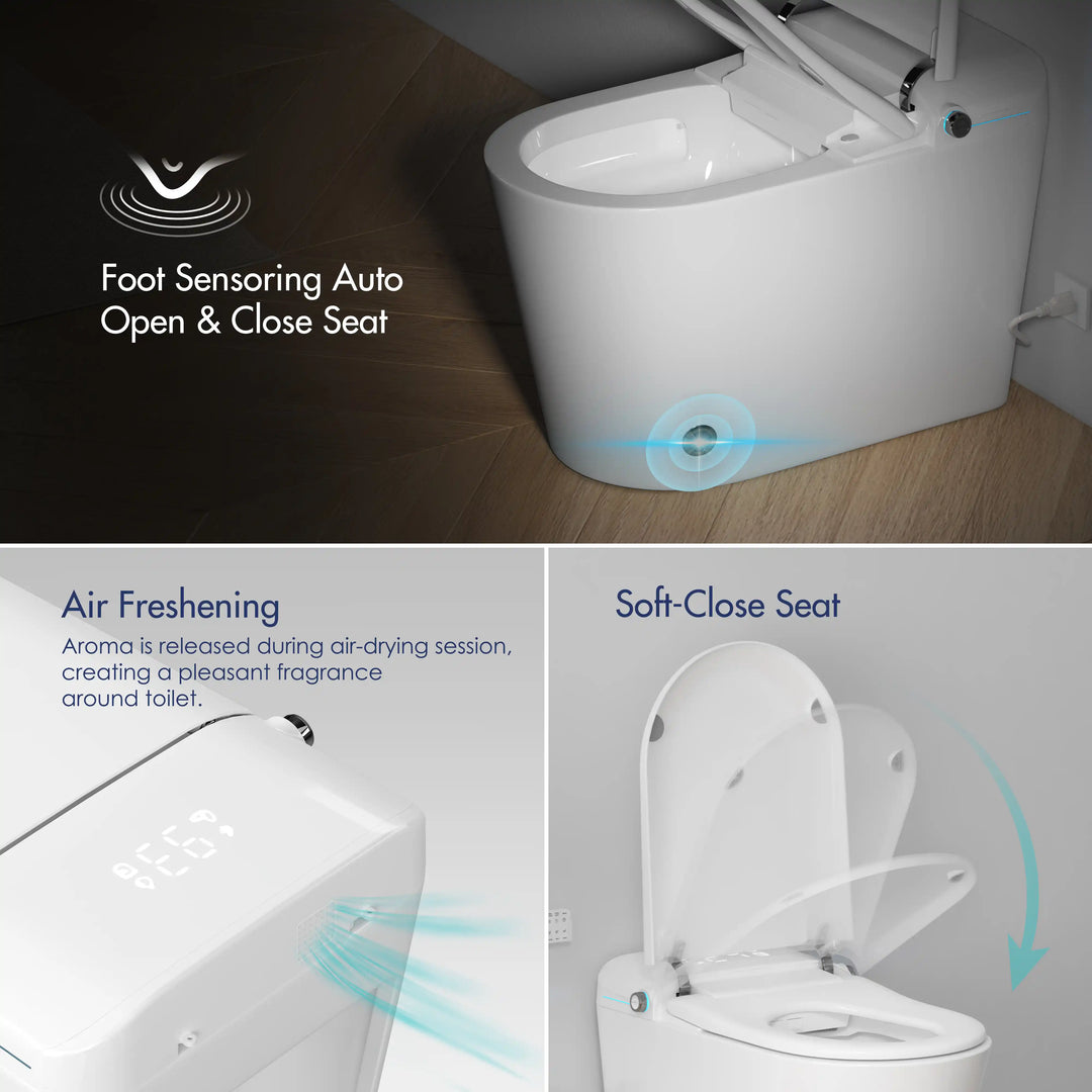 Achernar Elongated Smart Bidet Toilet with Heated Seat, Auto-Open Lid, Auto & Blackout Flush, Night Light (Remote Included)