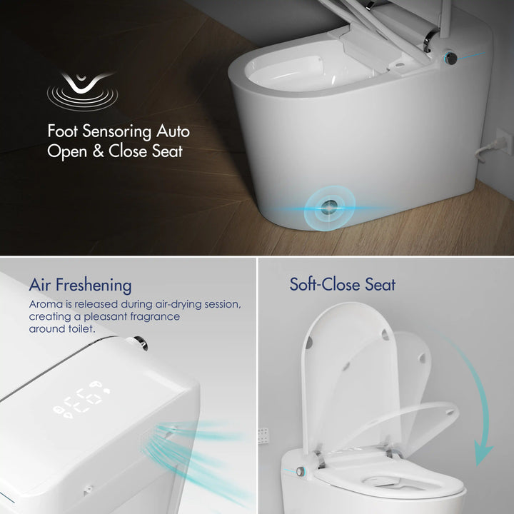 Achernar Elongated Smart Bidet Toilet with Heated Seat, Auto-Open Lid, Auto & Blackout Flush, Night Light (Remote Included)