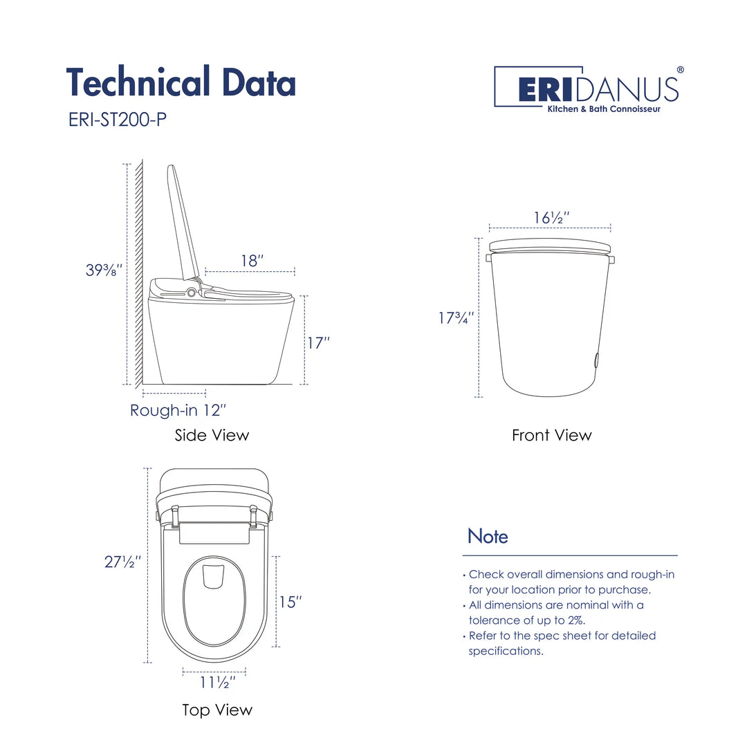 Achernar Elongated Smart Bidet Toilet with Heated Seat, Auto-Open Lid, Auto & Blackout Flush, Night Light (Remote Included)
