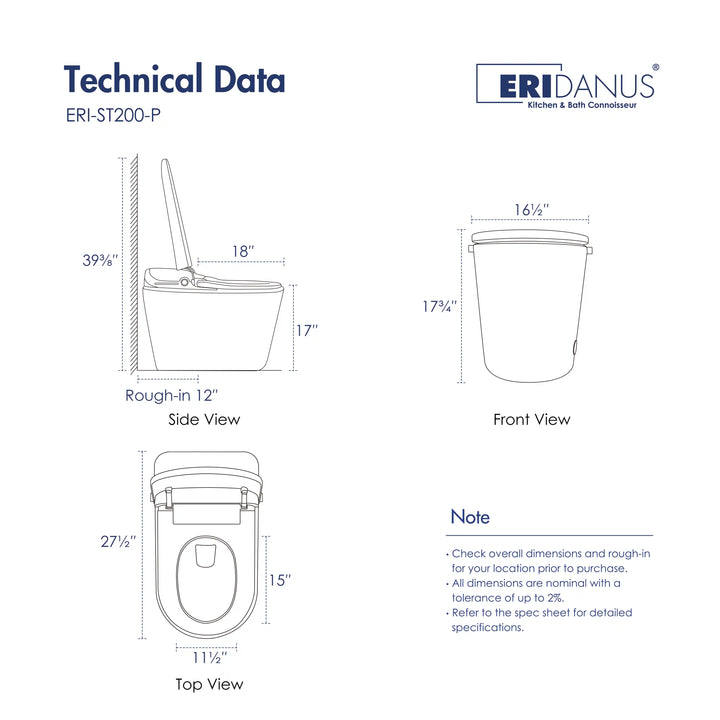 Achernar Elongated Smart Bidet Toilet with Heated Seat, Auto-Open Lid, Auto & Blackout Flush, Night Light (Remote Included)