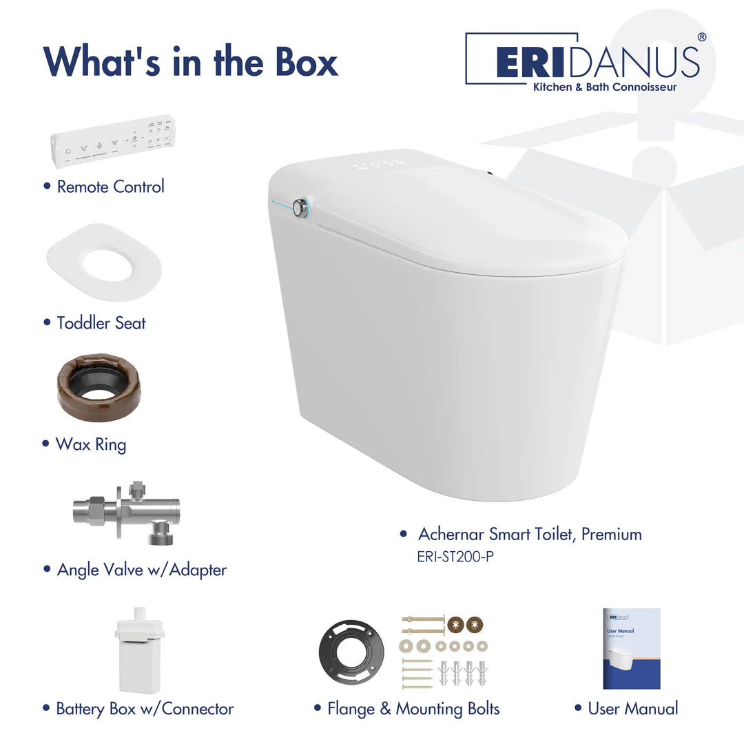 Achernar Elongated Smart Bidet Toilet with Heated Seat, Auto-Open Lid, Auto & Blackout Flush, Night Light (Remote Included)