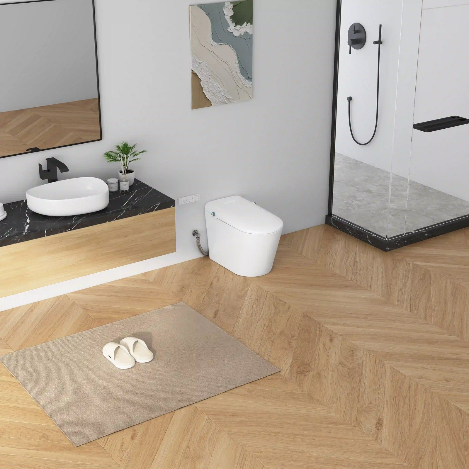 Sleek tankless smart toilet in white with a minimalist seamless design.#color_white