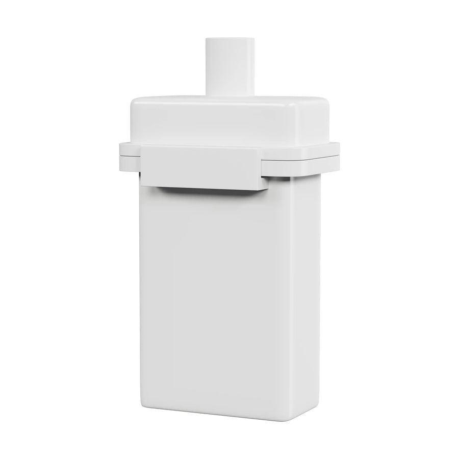 White plastic smart toilet battery box with connector, compact rectangular design.