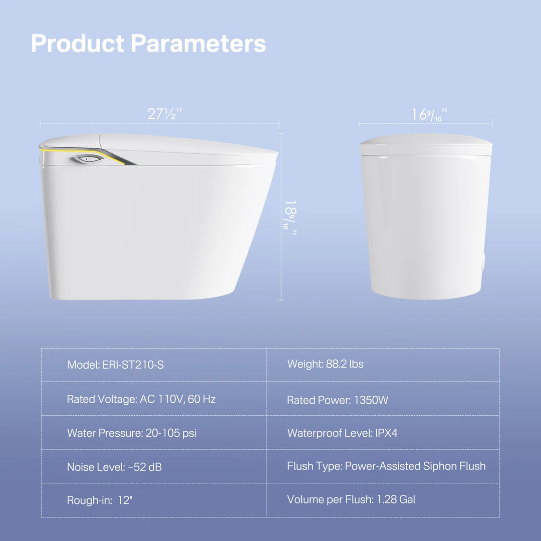 Tucson Smart Toilet – Heated Seat, Foot-Sensor Flush & Optional Auto-Lid with Foam Shield