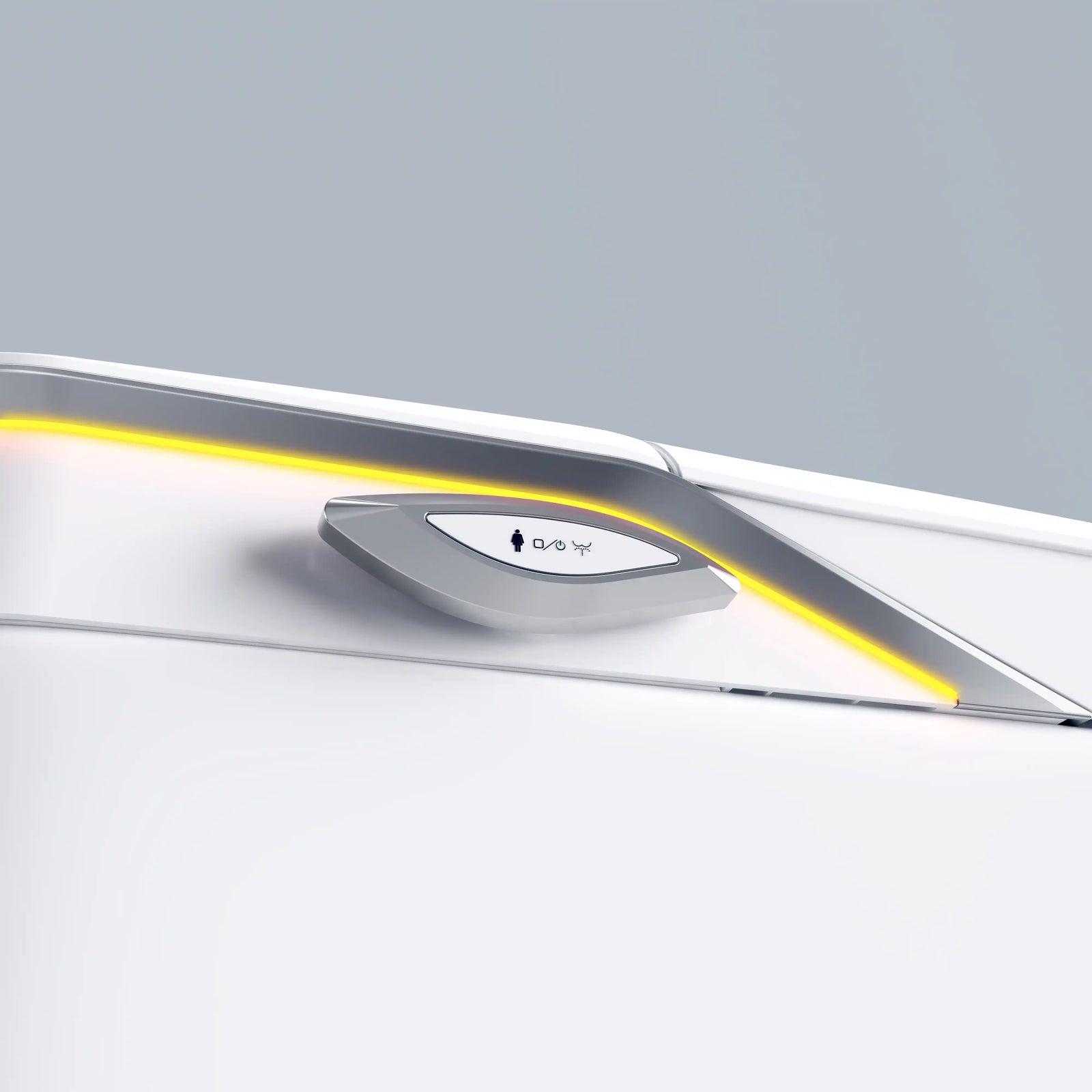 Smart toilet side control knob with warm LED ambient lighting.