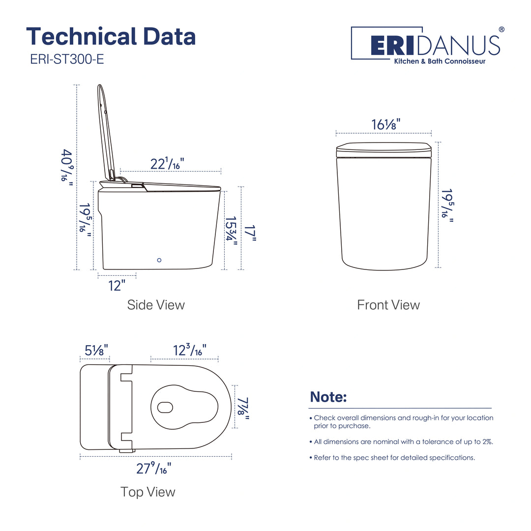 Oslo 17" Comfort Height Smart Toilet with Auto Lid, Foam Shield, UV Nozzle and Feminine Wash
