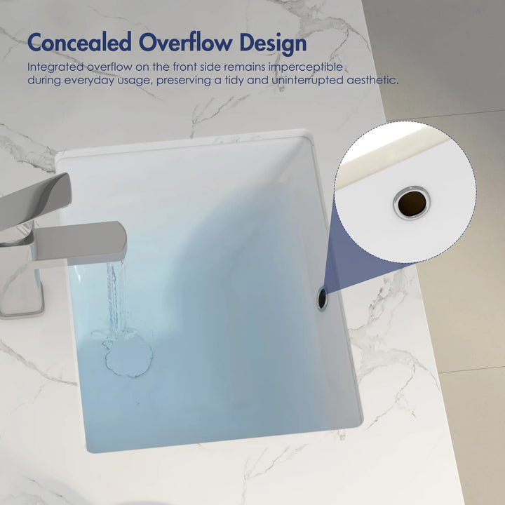 Denbigh 18" Rectangular Undermount Vitreous China Bathroom Sink in White with Overflow