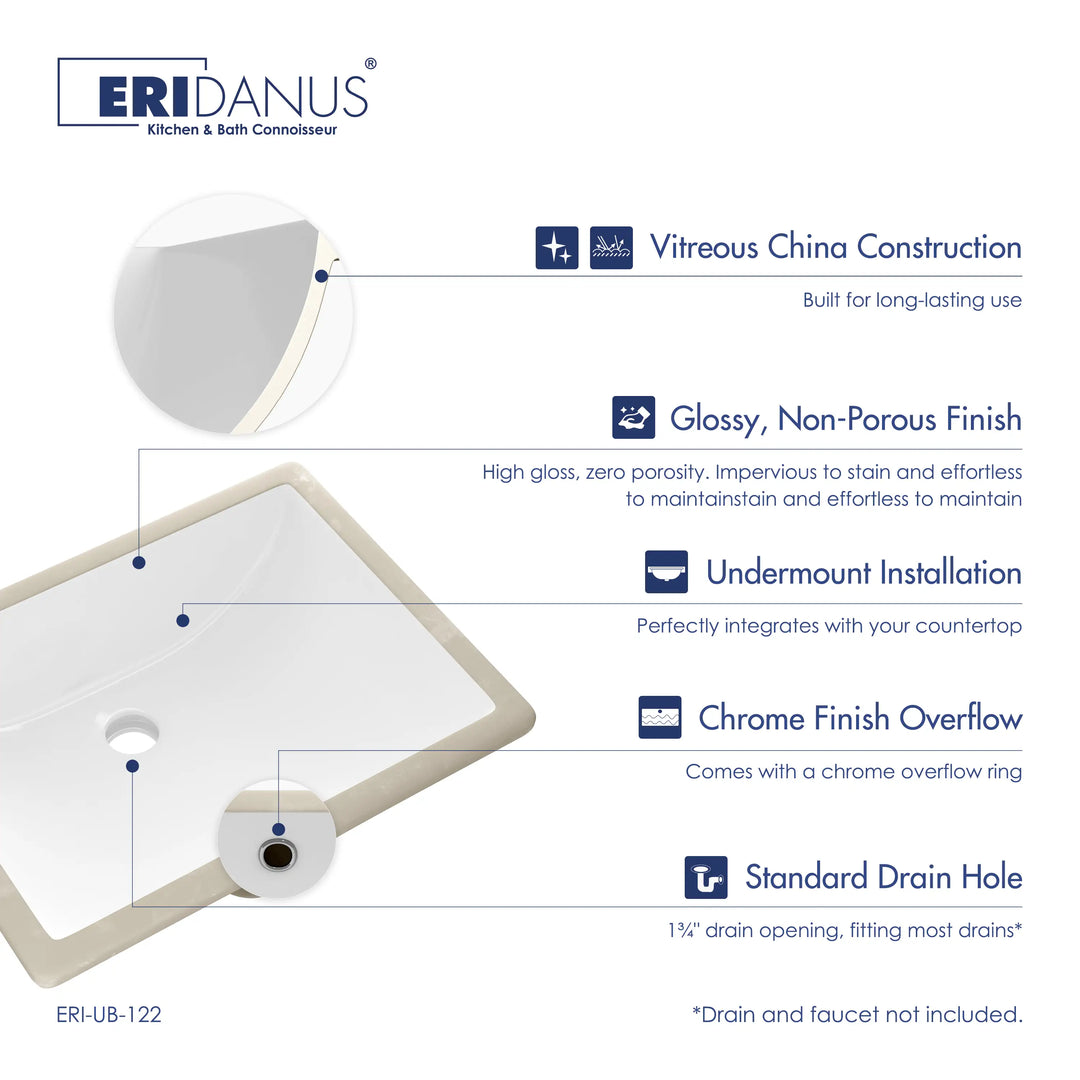Denbigh 18" Rectangular Undermount Vitreous China Bathroom Sink in White with Overflow