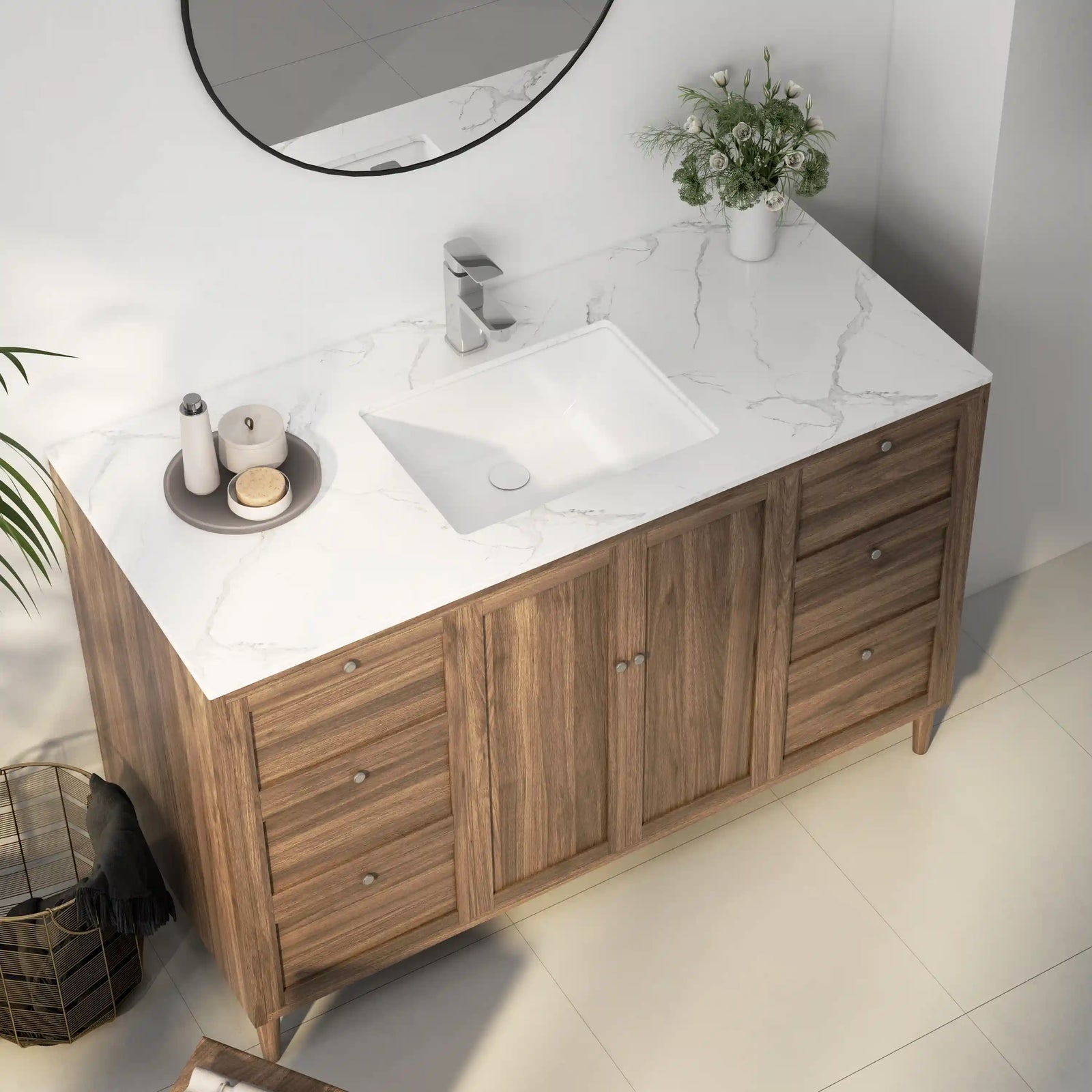 White rectangular ceramic undermount bathroom sink with smooth glaze.