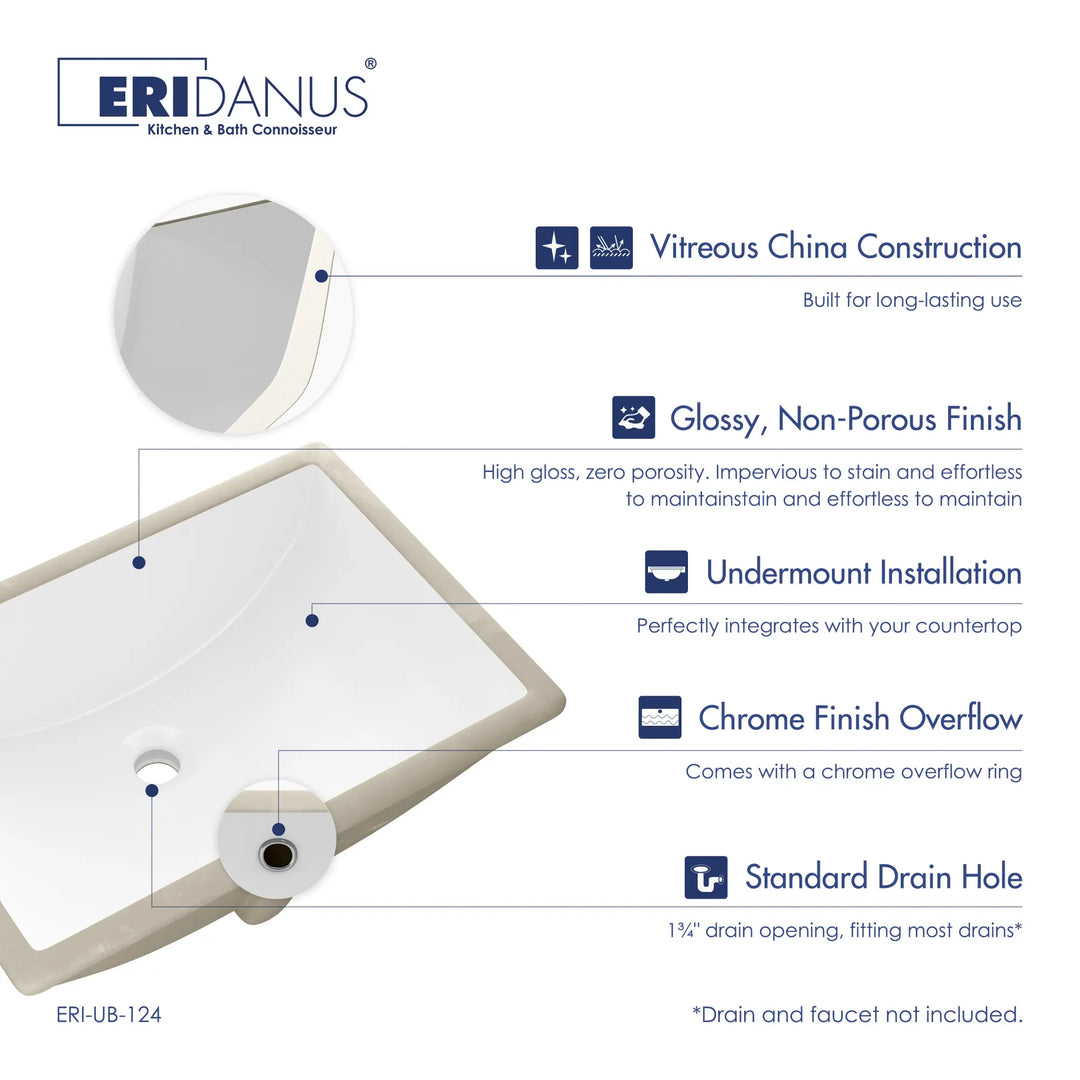 Eridanus white vitreous china undermount sink with chrome overflow