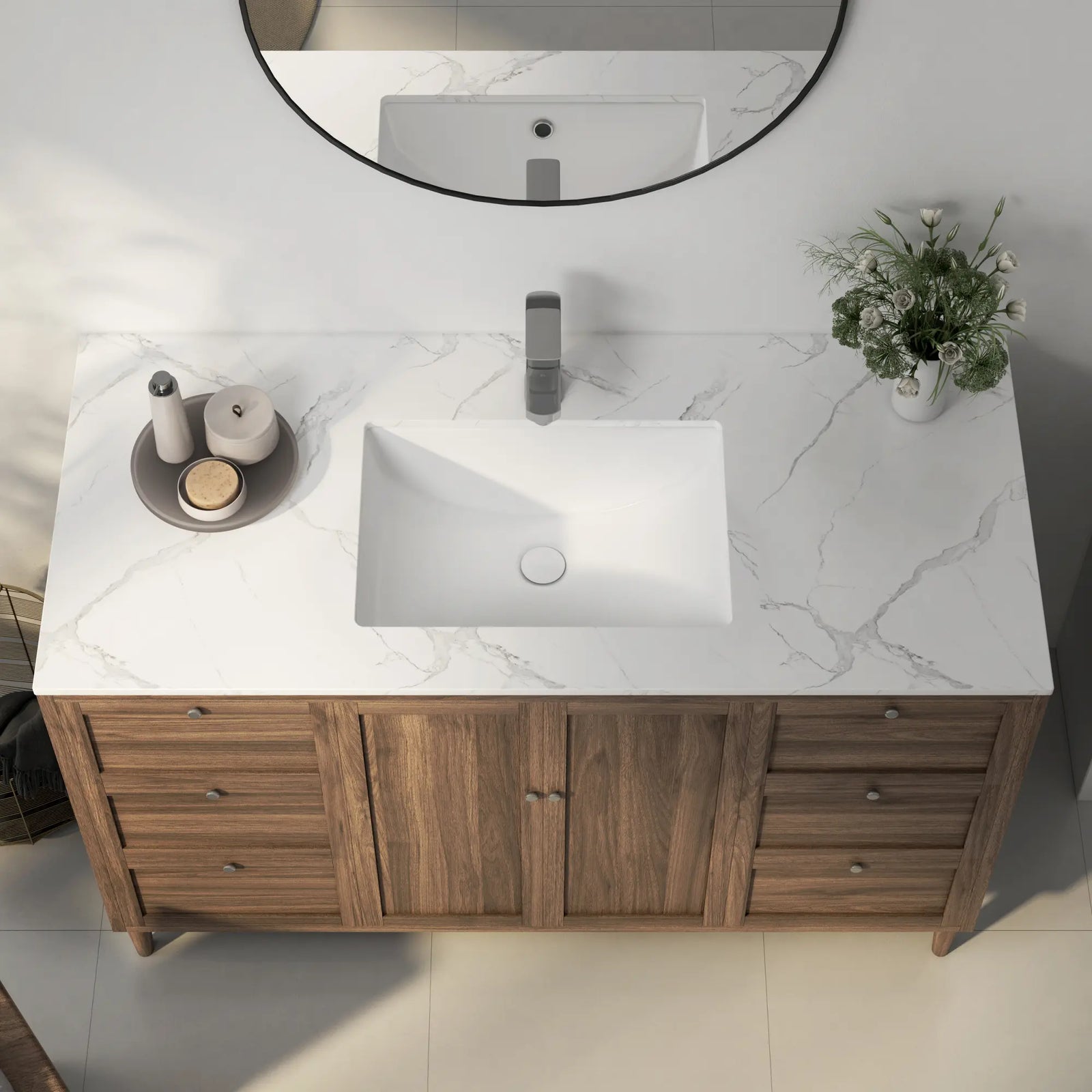 White rectangular ceramic undermount bathroom vanity sink