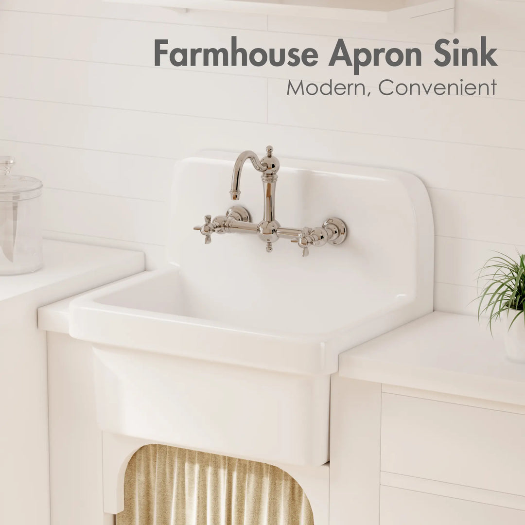 White high back vitreous china farmhouse apron sink