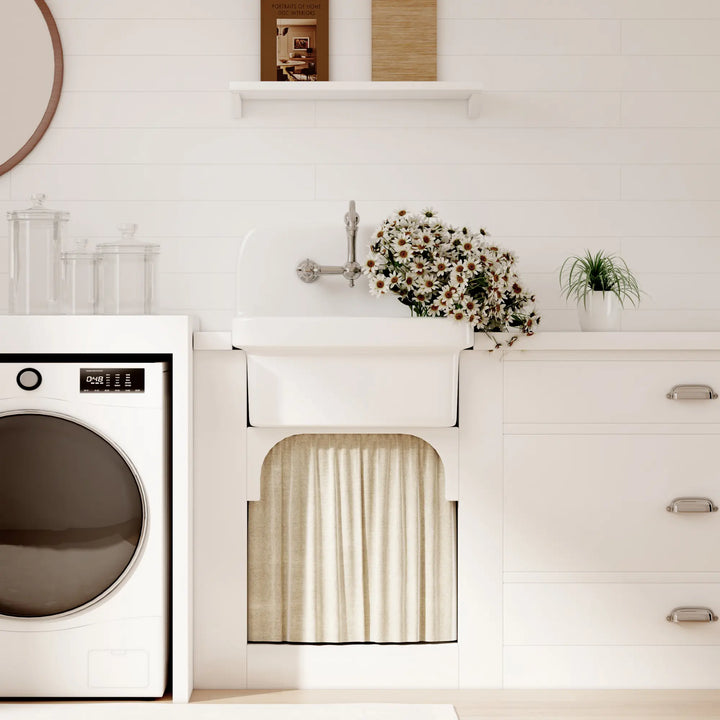 White vitreous china high back wall-mount farmhouse sink