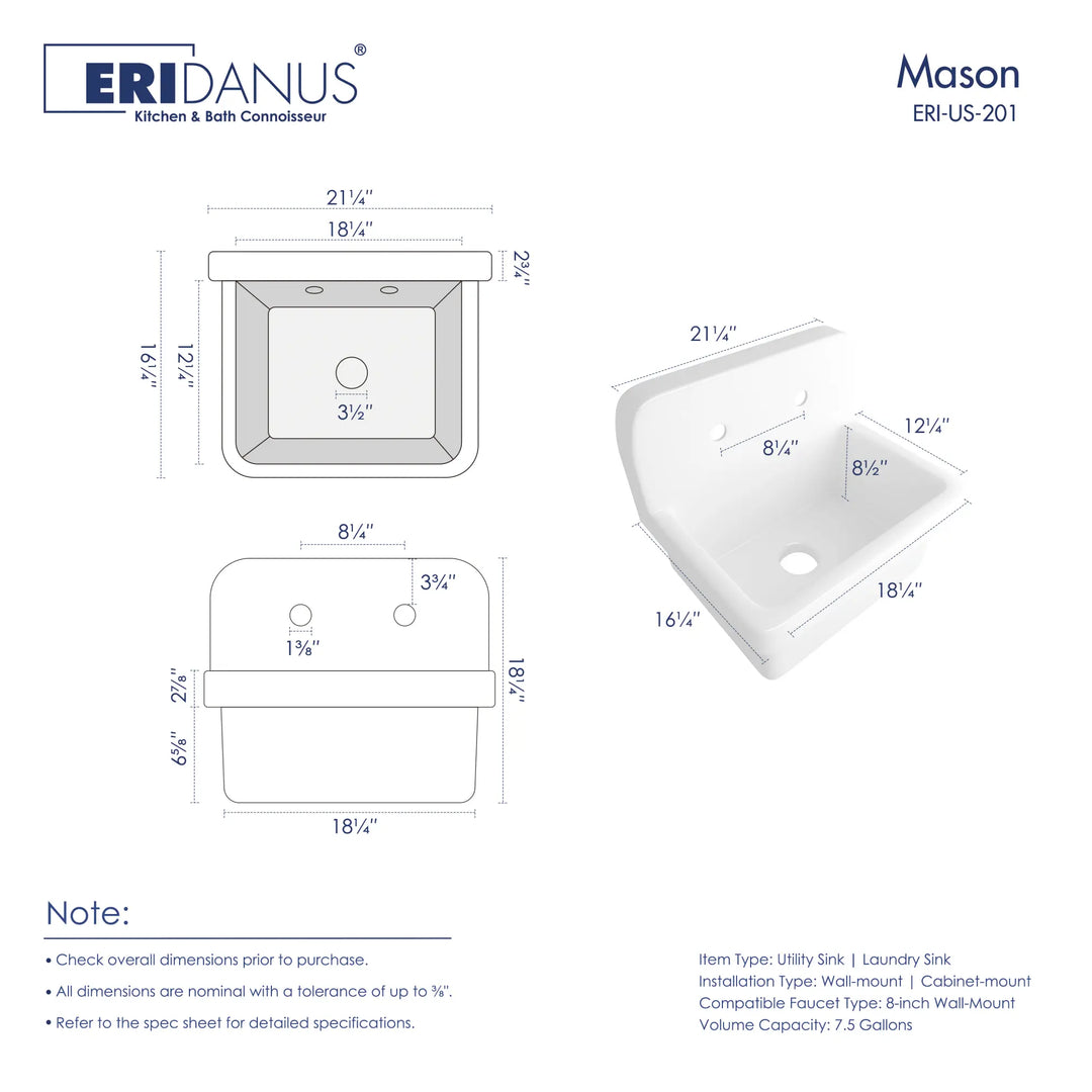 Mason white high back laundry utility sink dimensions