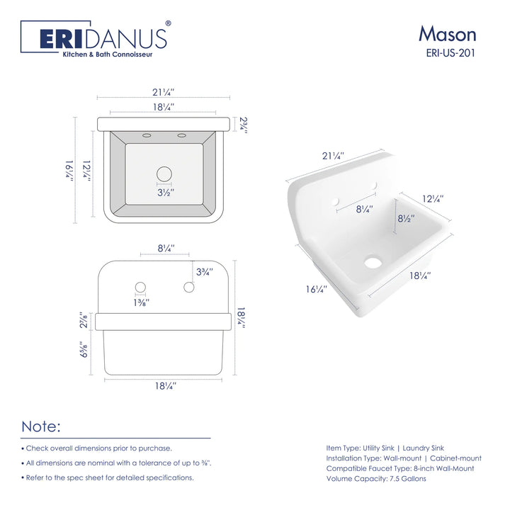 Mason white high back laundry utility sink dimensions