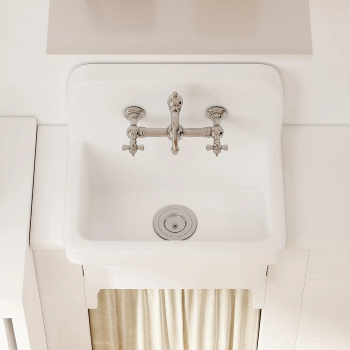 White vitreous china high back wall-mount farmhouse sink