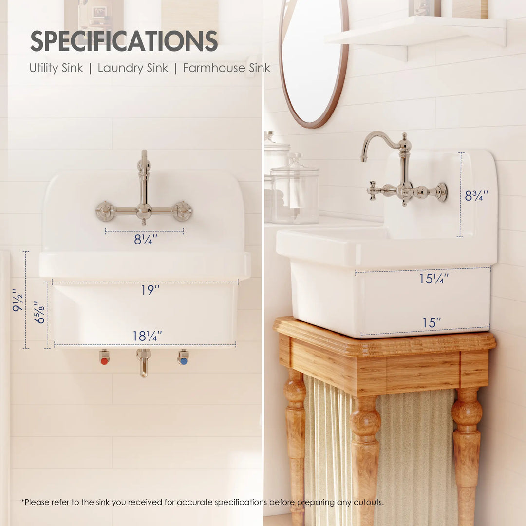 White high back utility laundry farmhouse sink dimensions