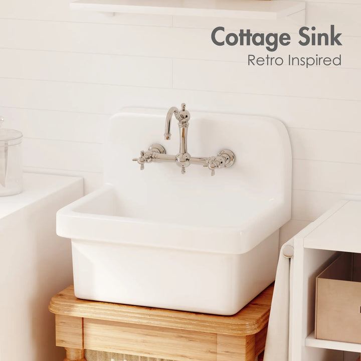 White high back vitreous china retro cottage sink