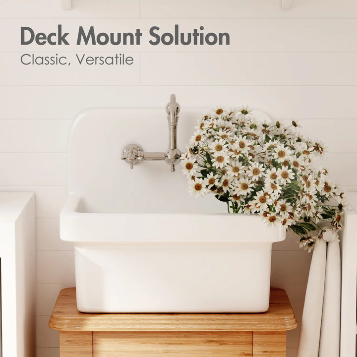 White vitreous china high back wall-mount farmhouse sink