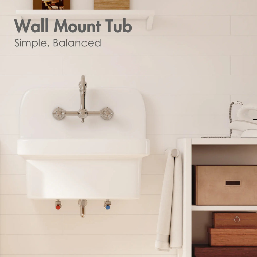 White high back wall mount vitreous china tub sink