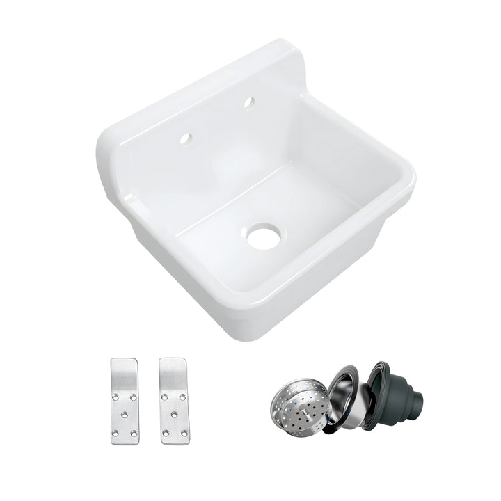 Mason 24" Ceramic Wall Mount / Deck Mount Laundry Utility Sink in Crisp White