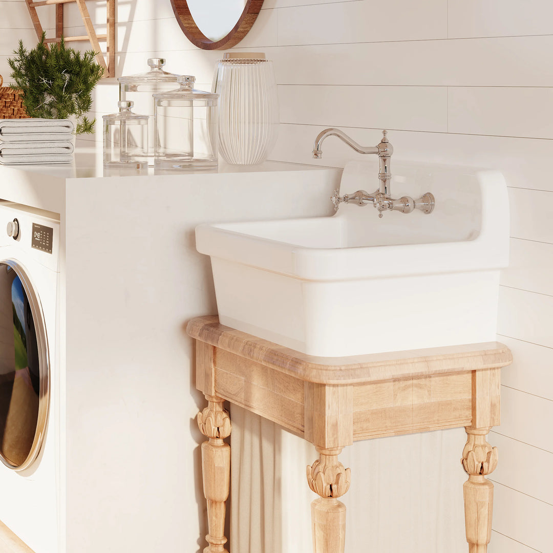 Mason 24" Ceramic Wall Mount / Deck Mount Laundry Utility Sink in Crisp White
