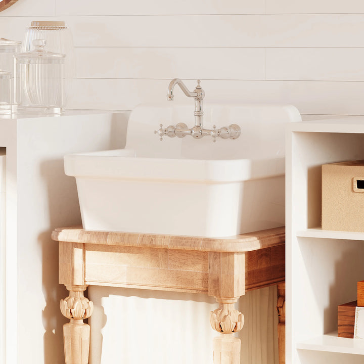 Mason 24" Ceramic Wall Mount / Deck Mount Laundry Utility Sink in Crisp White