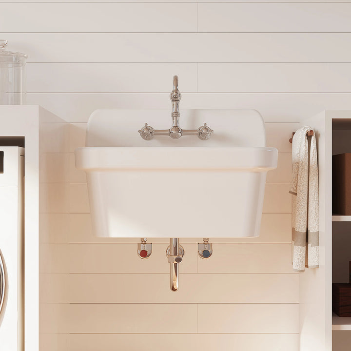Mason 24" Ceramic Wall Mount / Deck Mount Laundry Utility Sink in Crisp White
