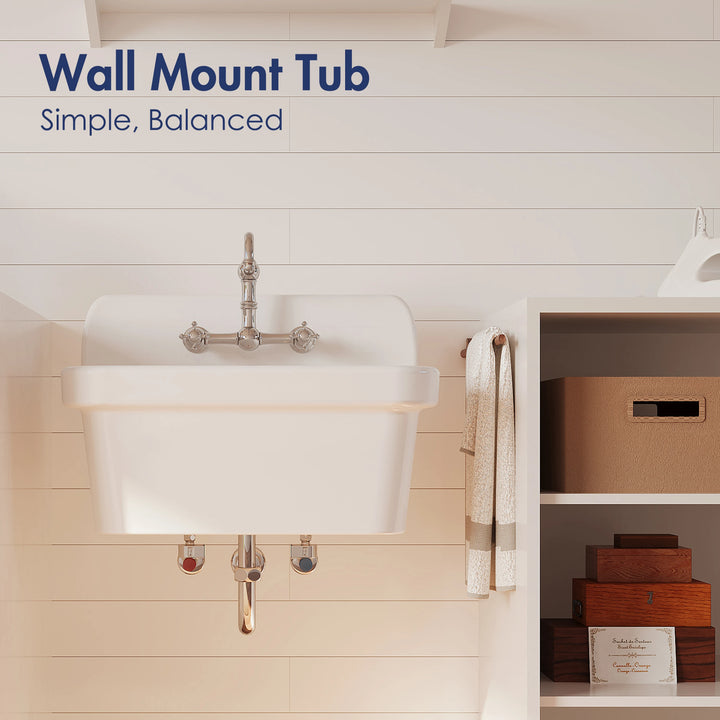 Mason 24" Ceramic Wall Mount / Deck Mount Laundry Utility Sink in Crisp White