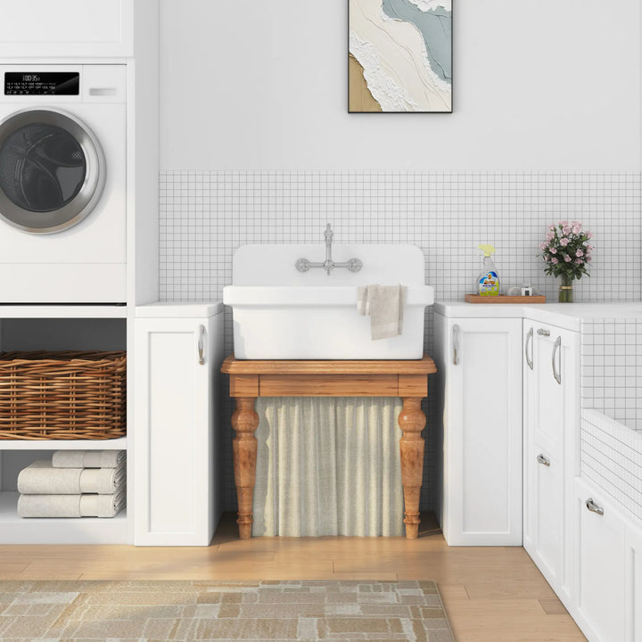 White high back vitreous china farmhouse utility laundry sink
