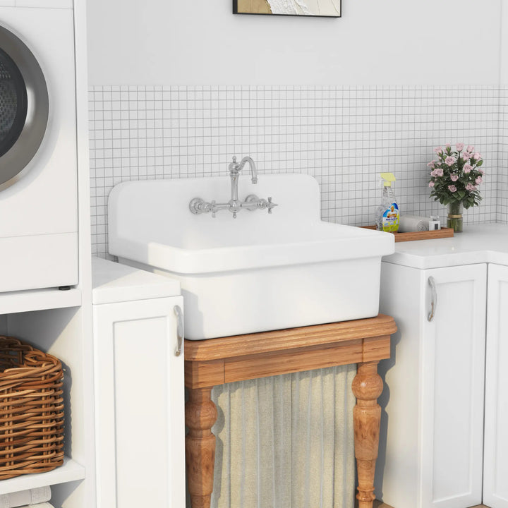 White high back vitreous china laundry utility sink