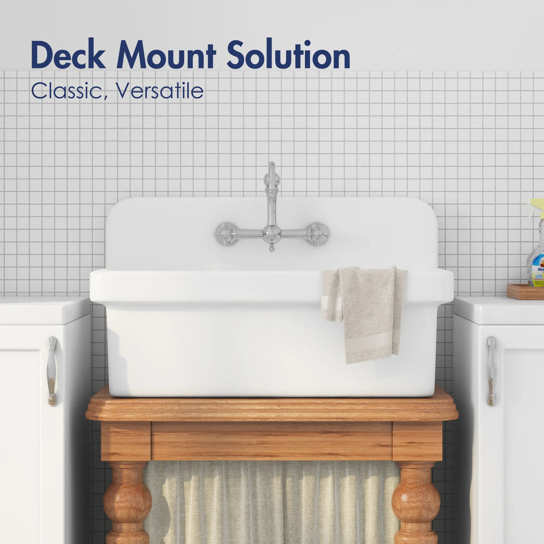 White high back vitreous china deck mount utility sink