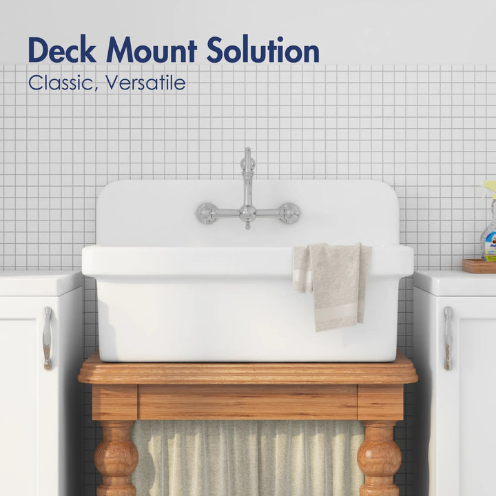 White high back vitreous china deck mount utility sink