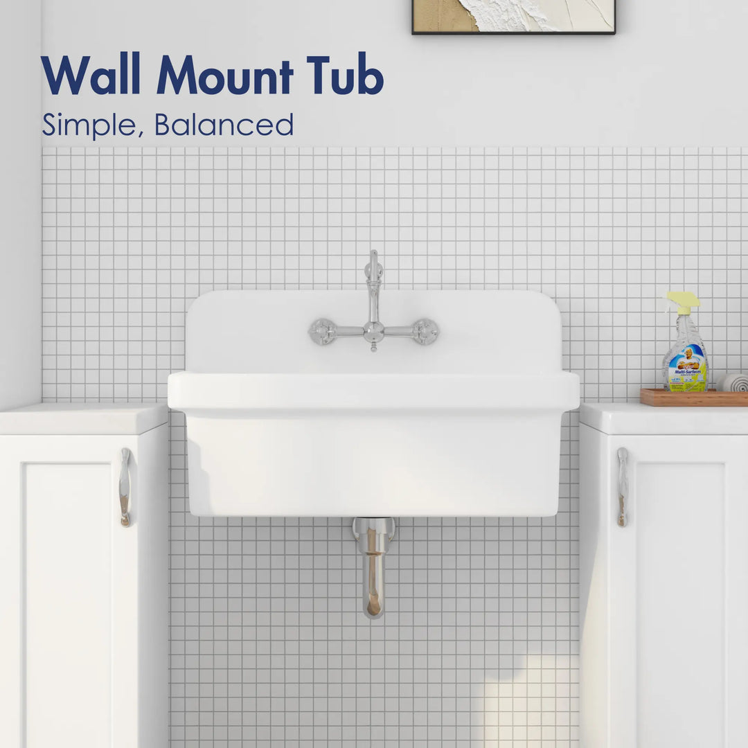 White high back wall mount vitreous china tub sink