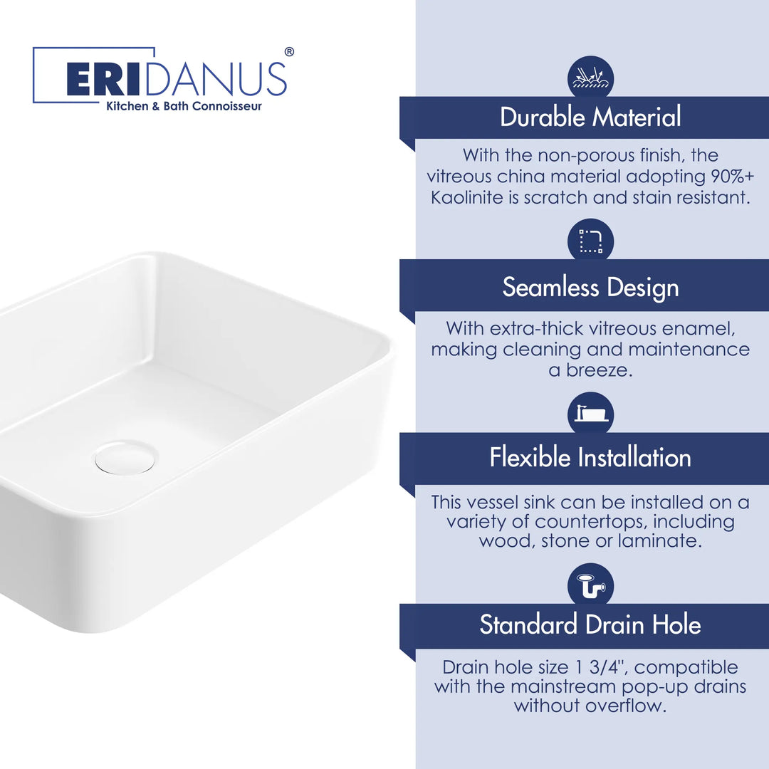 White vitreous china vessel sink 4 core selling points feature chart