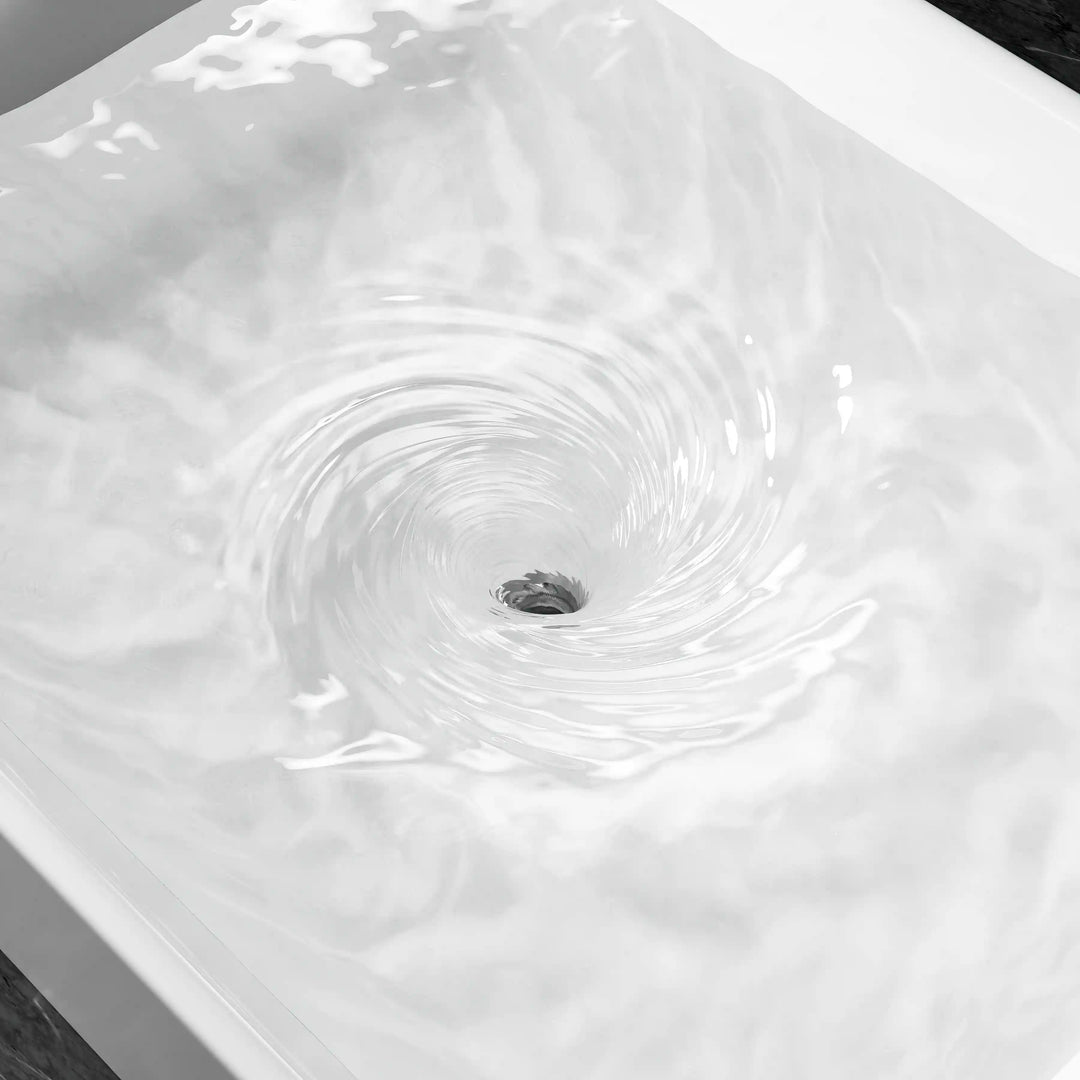 Vitreous china sink fast swirling drainage basin detail