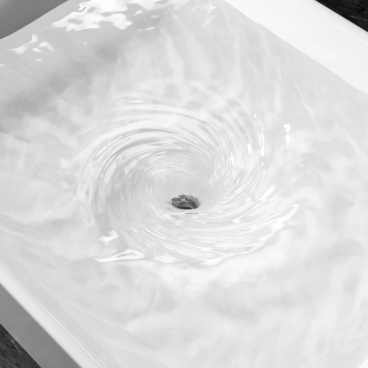 Vitreous china sink fast swirling drainage basin detail