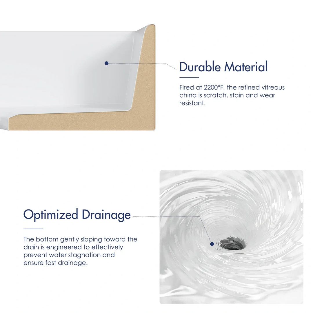 Durable vitreous china sink with sloped fast drainage design.