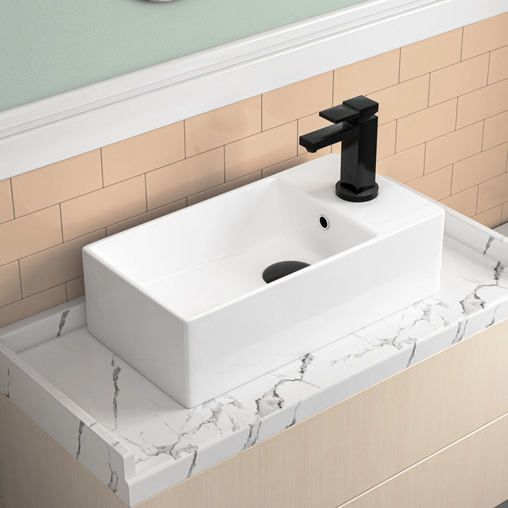 Denbigh 19.5" W x 10" D Vitreous China Rectangular Vessel Bathroom Sink with Faucet Hole