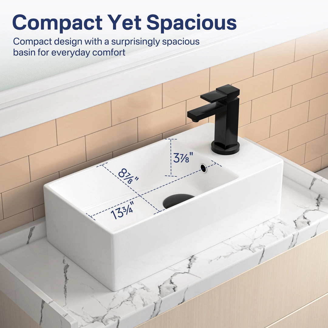 Denbigh 19.5" W x 10" D Vitreous China Rectangular Vessel Bathroom Sink with Faucet Hole
