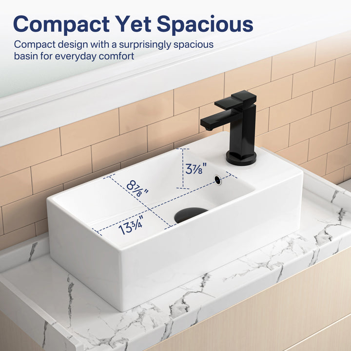 Denbigh 19.5" W x 10" D Vitreous China Rectangular Vessel Bathroom Sink with Faucet Hole