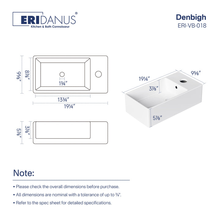Denbigh 19.5" W x 10" D Vitreous China Rectangular Vessel Bathroom Sink with Faucet Hole