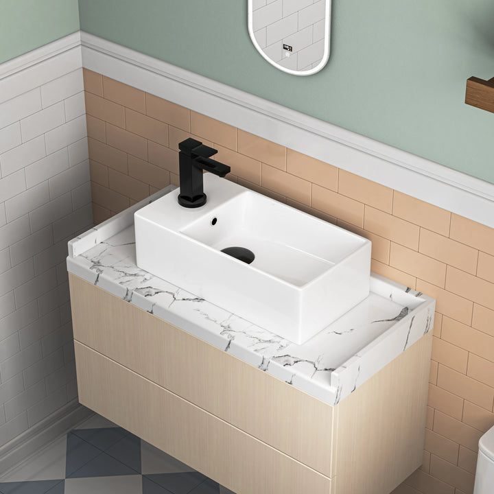 Denbigh 19.5" W x 10" D Vitreous China Rectangular Vessel Bathroom Sink with Faucet Hole