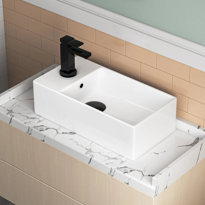 Denbigh 19.5" W x 10" D Vitreous China Rectangular Vessel Bathroom Sink with Faucet Hole