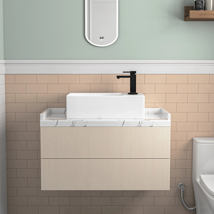 Denbigh 19.5" W x 10" D Vitreous China Rectangular Vessel Bathroom Sink with Faucet Hole