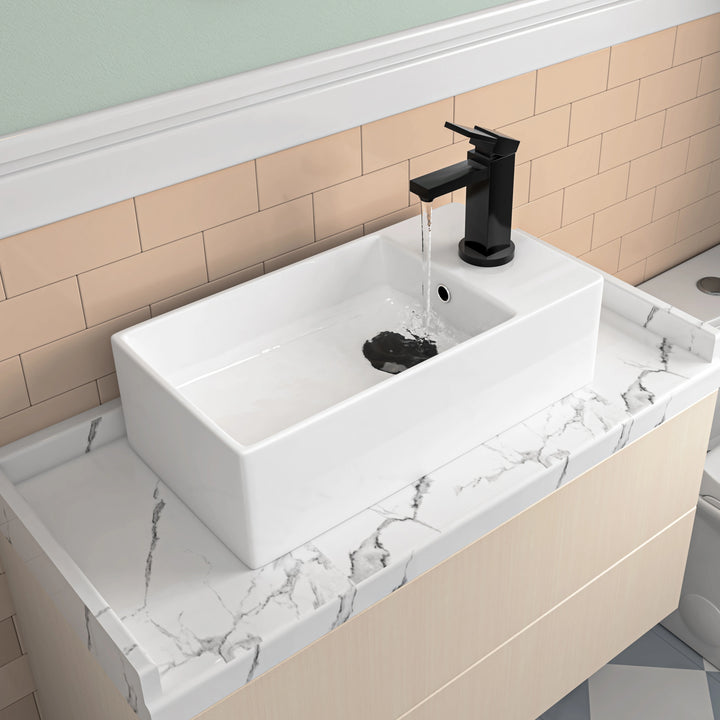 Denbigh 19.5" W x 10" D Vitreous China Rectangular Vessel Bathroom Sink with Faucet Hole