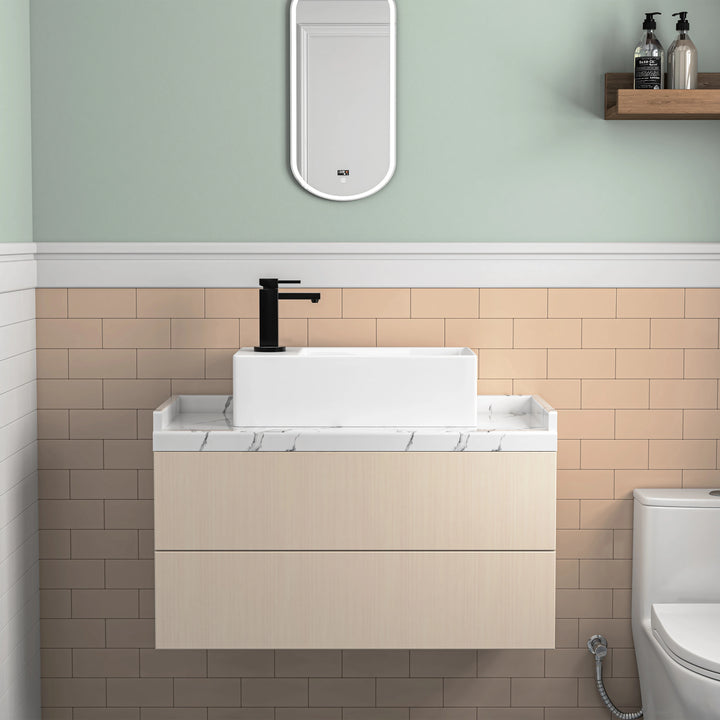 Denbigh 19.5" W x 10" D Vitreous China Rectangular Vessel Bathroom Sink with Faucet Hole