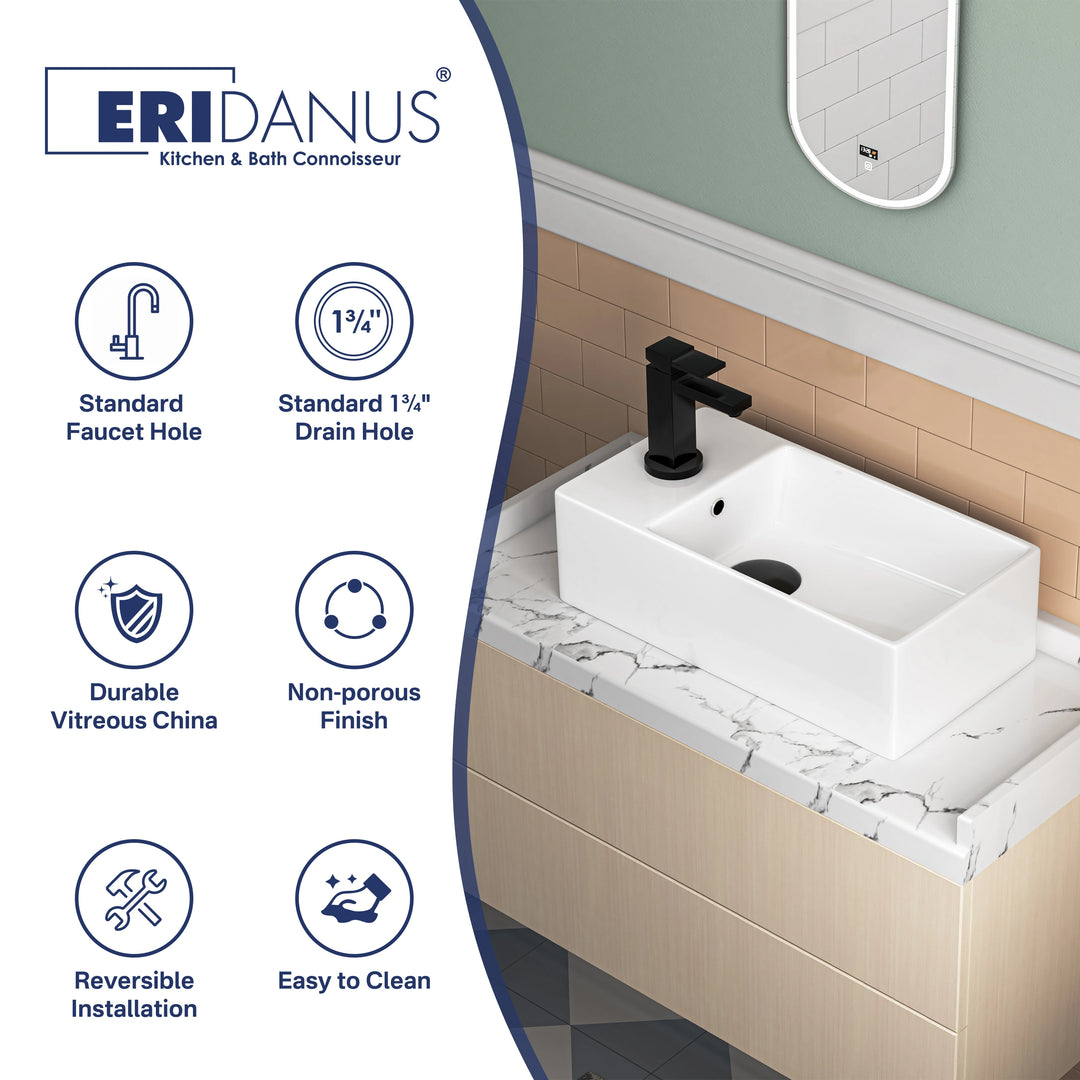 Denbigh 19.5" W x 10" D Vitreous China Rectangular Vessel Bathroom Sink with Faucet Hole